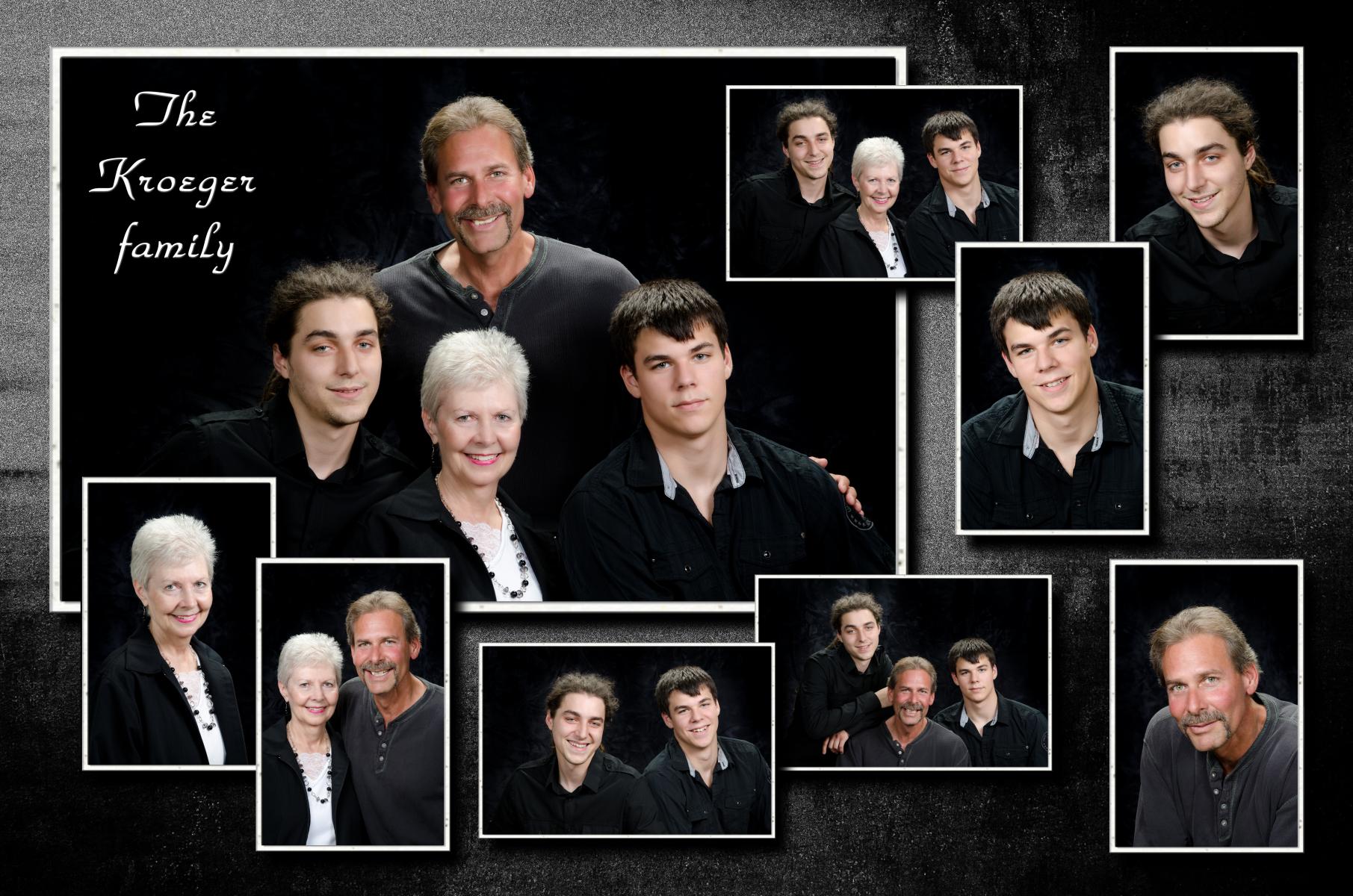 Customized portrait collage of the Jeff Kroeger family to display in their home, by Robertsons' Warehouse Photography, Wichita, KS