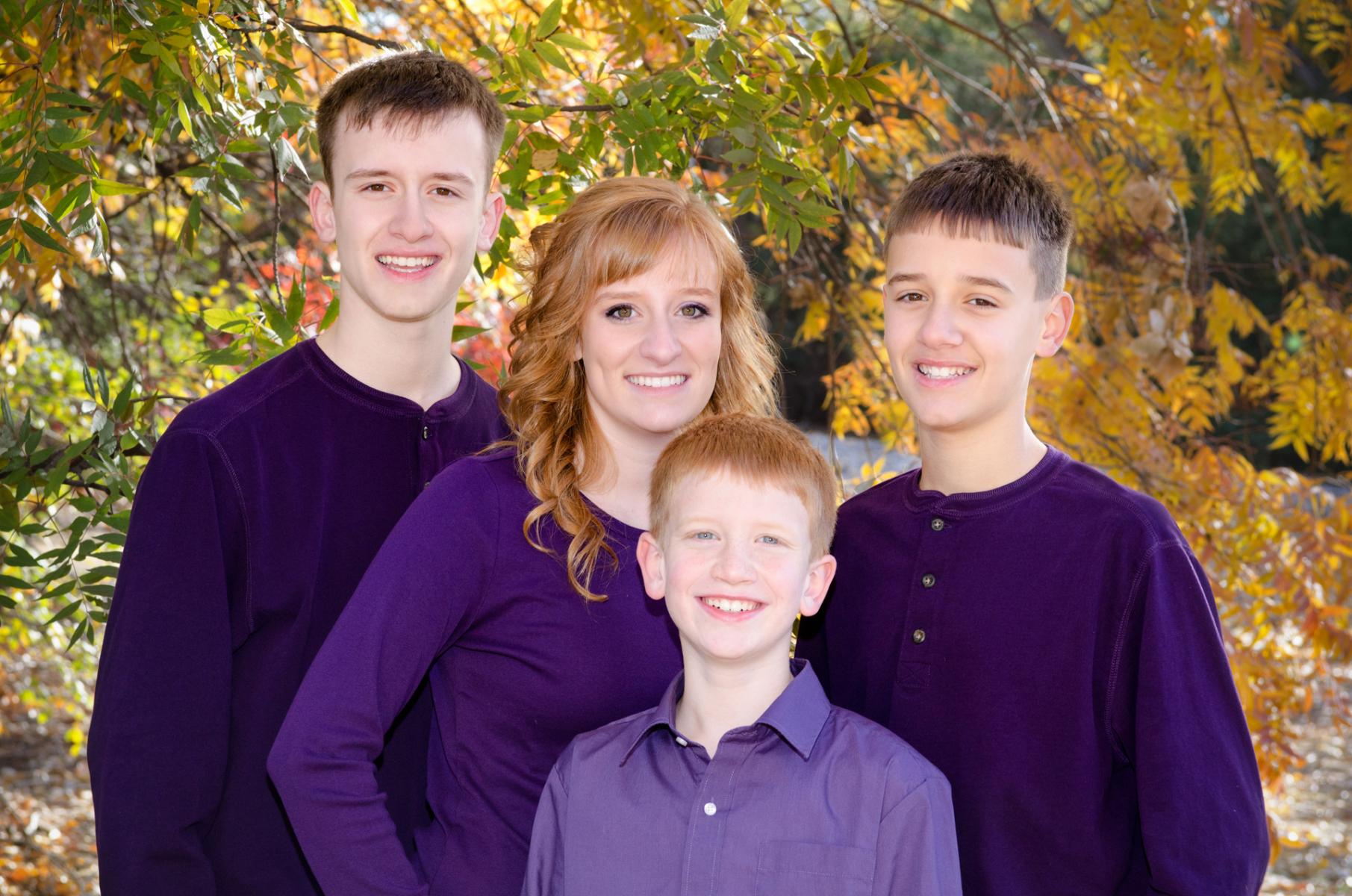 Siblings Photographed with Fall Colors by Robertsons' Warehouse Photography, Wichita, KS