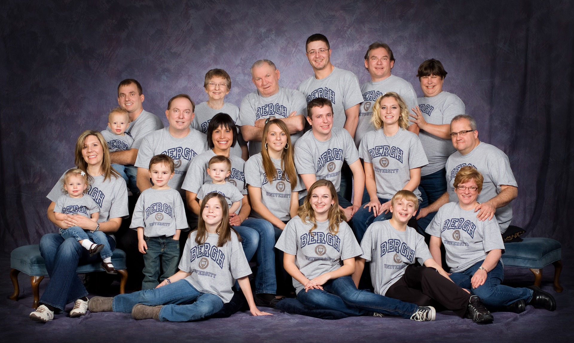 The Bergh family wore matching outfits to personalize their large family portrait, which was photographed during the Christmas New Year's holiday celebrations, by Robertsons' Warehouse Photography, Wichita, KS