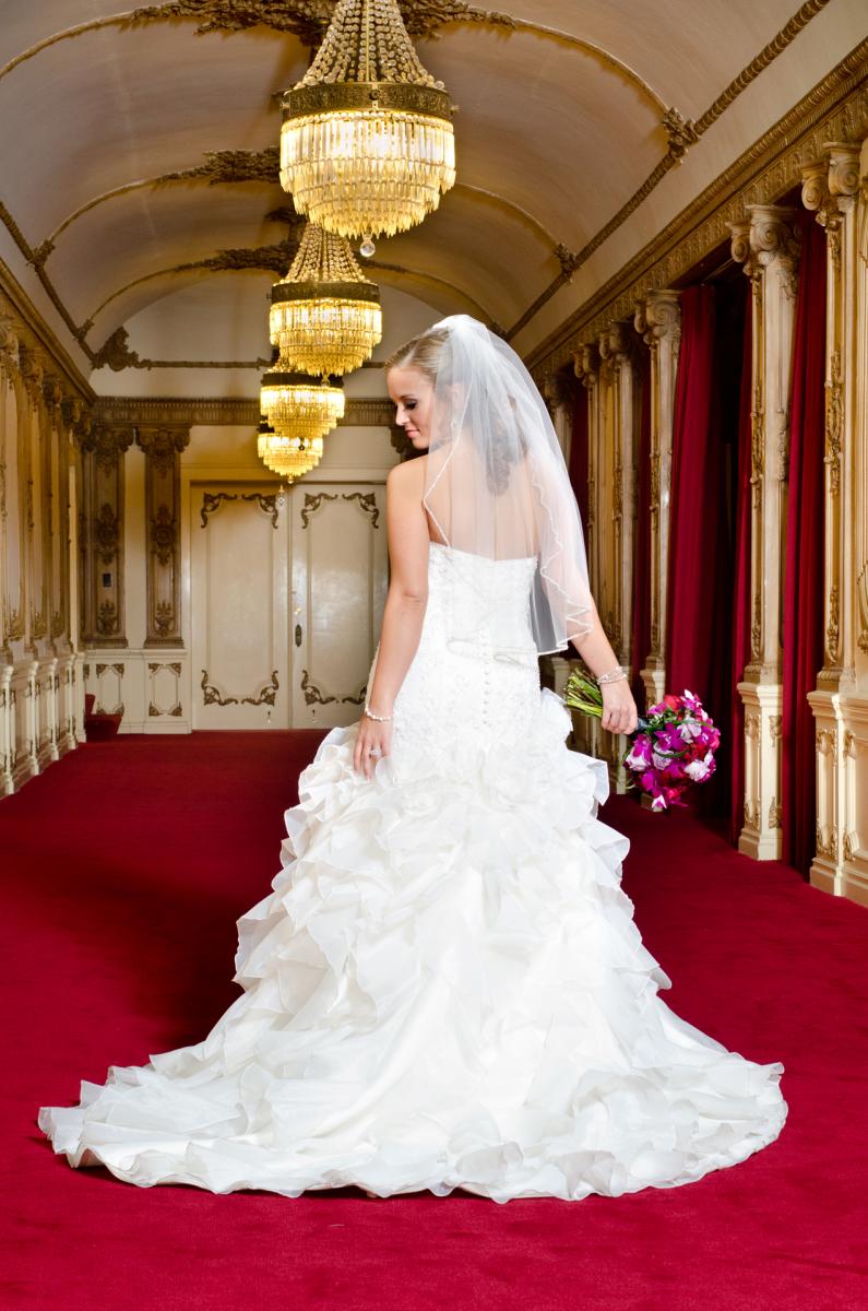 Glamorous background, balanced studio lighting, explicit detail and a very lovely bride create perfection in this bridal portrait, by Robertsons' Warehouse Photography, Wichita, KS