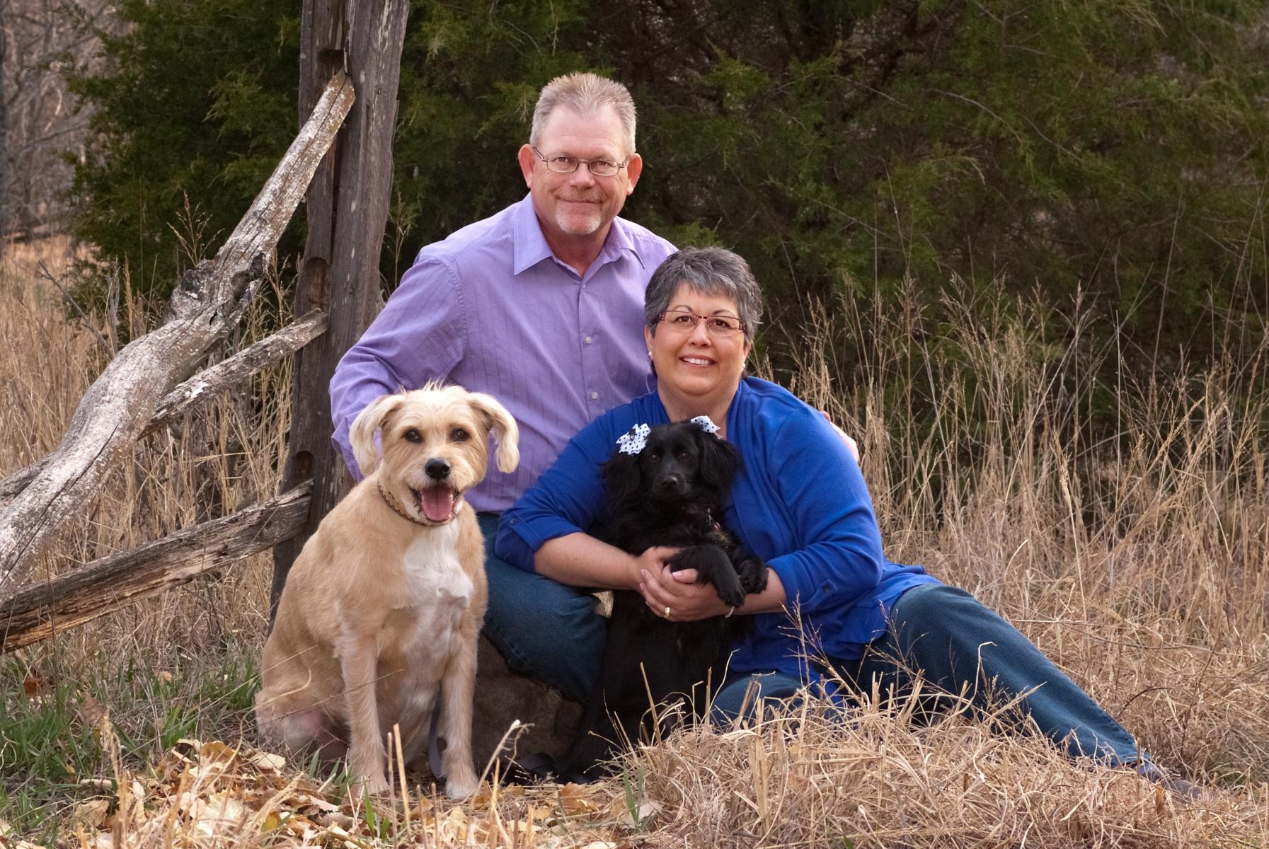 Empty nesters, Clayton & Sonia Cowles, photographed with their pets to give these portraits away as gifts to their children and grandchildren, by Robertsons' Warehouse Photography, Wichita, KS
