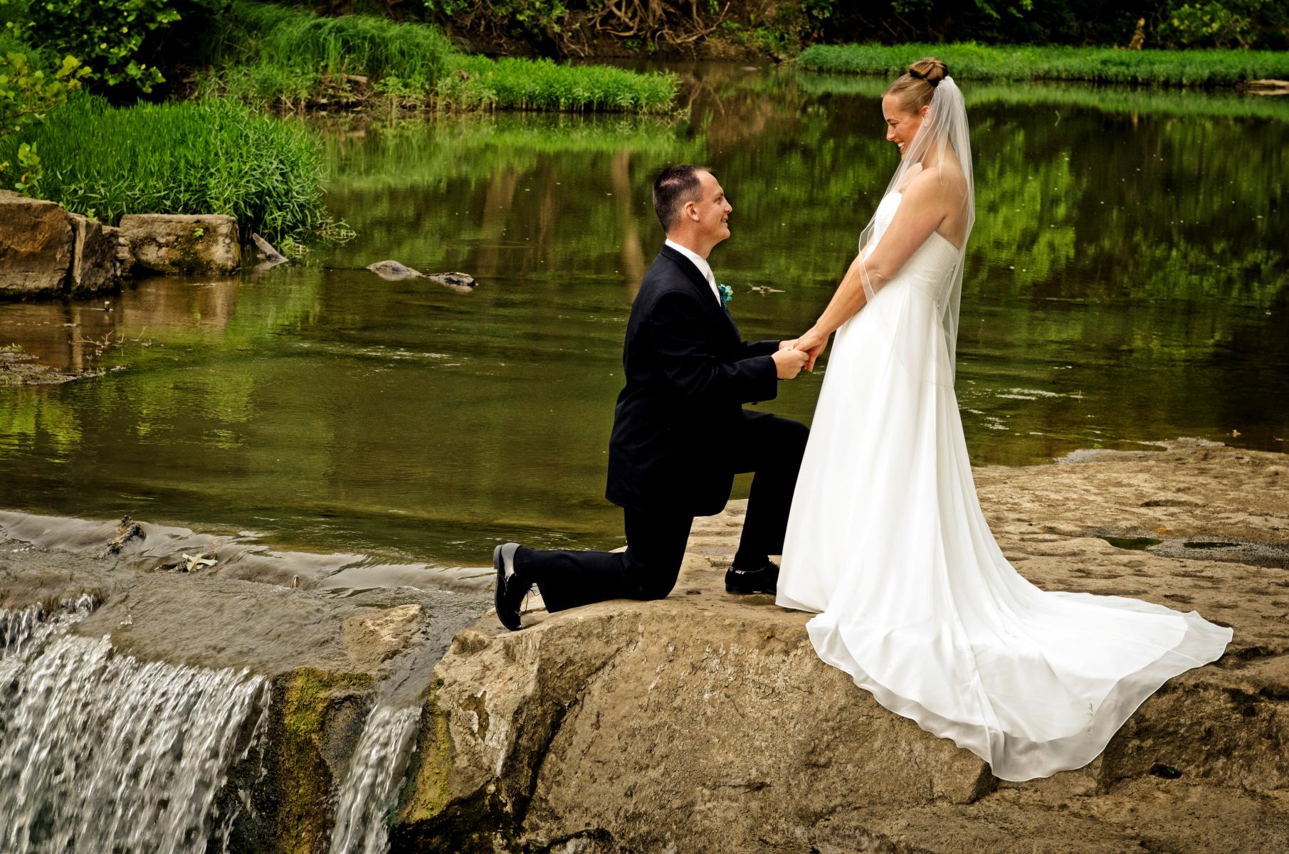Documentary style of wedding photography where the groom had selected this scenic on location setting to propose, by Robertsons' Warehouse Photography, Wichita, KS