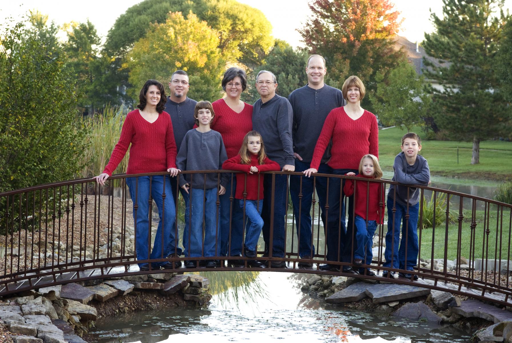The Mc Reynolds requested a picturesque scene of vivid fall colors for their extended family group portrait, by Robertsons' Warehouse Photography, Wichita, KS