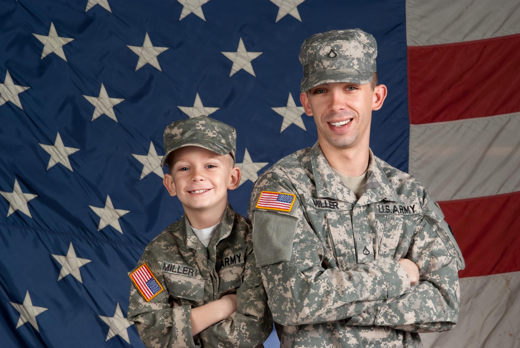 Like father, like son patriotic portrait of Dane Miller & family, by Robertsons' Warehouse Photography, Wichita, KS